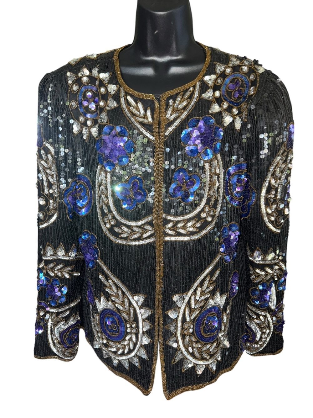 Laurence Kazar Sakowitz Vintage Sequin Two Piece Set Dress Jacket Large 80s